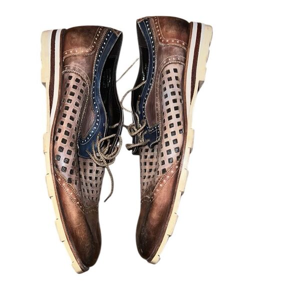 Harris Firenze Brown and Blue Men's Dress Shoes 8 - Picture 3 of 6